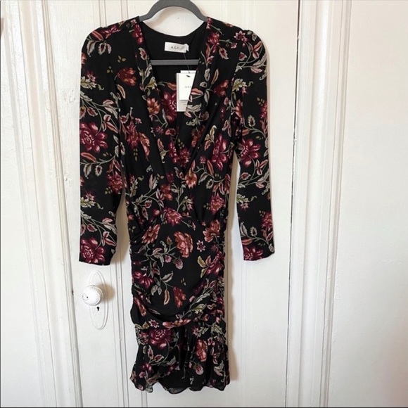 A.L.C. Silk Long Sleeve Floral Ruched Dress - Picture 6 of 10